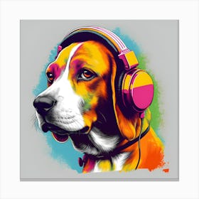Beagle With Headphones Canvas Print