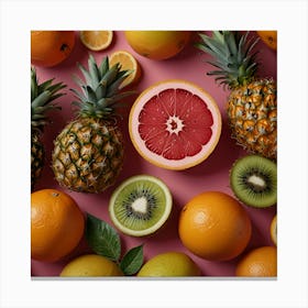 Exotic Fruits On Pink Background Art Print 1 Canvas Print