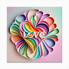 3d Paper Heart With The Word Love Canvas Print