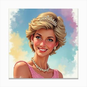 Princess Diana Smiling Gracefully, With A Rainbow Hued Watercolor Sky Canvas Print