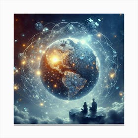 Two People Looking At The Earth Canvas Print