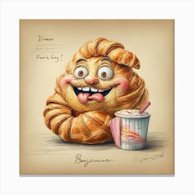 Cartoon Croissant Canvas Print