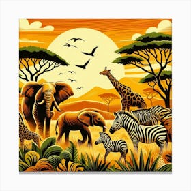 Giraffes And Zebras 2 Canvas Print