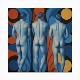 Three Nude Man in Red and Blue, Blue butts Canvas Print