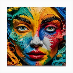 Mesmerizing Whirlwind: A Vivid Abstract Portrait Bursting with Color and Emotion 3 Canvas Print