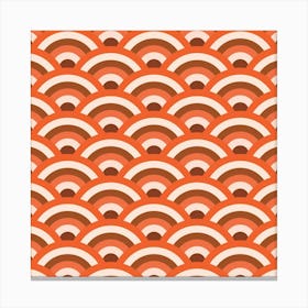 Geometric Japanese Waves in Orange and Brown  Canvas Print