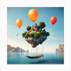 Floating House With Balloons Canvas Print