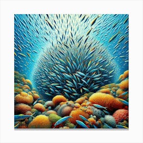 Sardines Gathering Around A Coral Reef In A Vibrant Mosaic, Style Digital Mosaic 2 Canvas Print