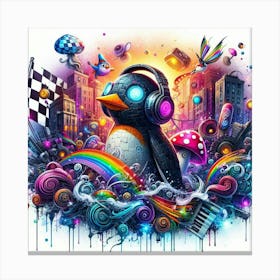 Penguin With Headphones 2 Canvas Print