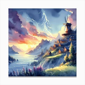 Of A Village At Sunset Canvas Print