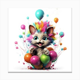 Birthday Cat With Balloons 1 Canvas Print