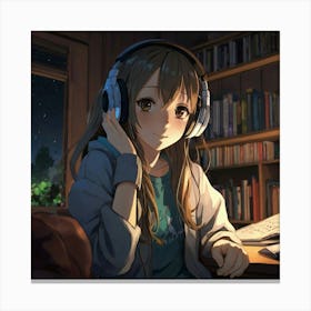 Anime Girl Listening To Music 1 Canvas Print