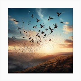 A Flock Of Birds Transforming Into Paper Planes Symbolizing The Journey From Freedom To Exploration , Pigeons In Flight Canvas Print