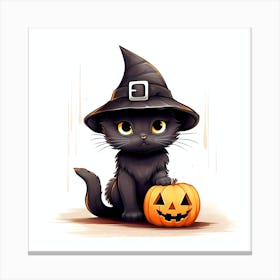 Cute black cat wear hat Canvas Print