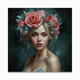 Roses On A Girl Canvas Print