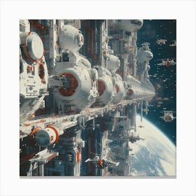 A Colossal, Futuristic Space Station Orbits Above Earth Canvas Print