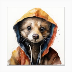 Watercolour Cartoon Ferret In A Hoodie 1 Canvas Print