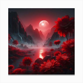 Red Flowers In The Mountains Canvas Print