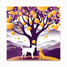 Dogs And Tree, vector art Canvas Print