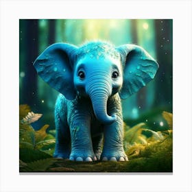 Firefly Adorable Turquoise Baby Elephant In Fantasy Forest 82158 (2) Canvas Print