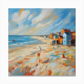 Houses On The Beach Painting Canvas Print