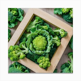 Green Broccoli In A Wooden Frame Canvas Print