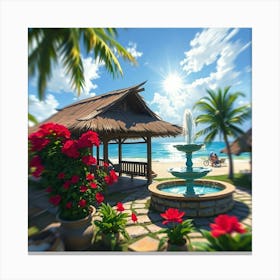 Water Fountain On The Beach Canvas Print