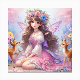 Fairy Girl With Deer Canvas Print