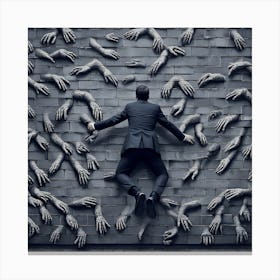 Man Jumping Over Wall Of Hands Canvas Print