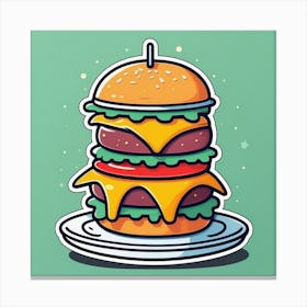 Burger On Plate On Table Sticker 2d Cute Fantasy Dreamy Vector Illustration 2d Flat Centered (30) Canvas Print
