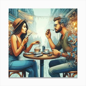 Couple In Coffee Shop 1 Canvas Print