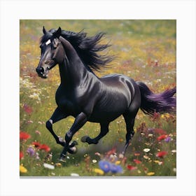 Black Horse Galloping Canvas Print