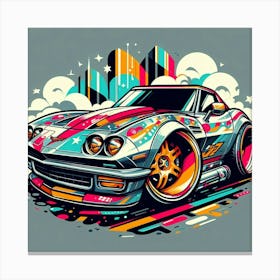 Chevrolet Corvette Old School Vehicle Colorful Comic Graffiti Style Canvas Print