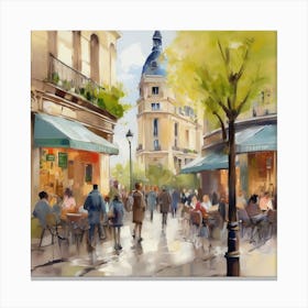 Paris Cafes.Cafe in Paris. spring season. Passersby. The beauty of the place. Oil colors.3 Canvas Print