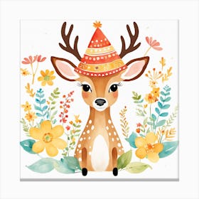 Floral Baby Deer Nursery Illustration (6) Canvas Print