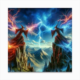 Two Wizards Fighting In The Mountains paintings art print Canvas Print