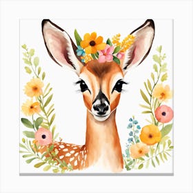 Floral Baby Antelope Nursery Illustration (14) Canvas Print