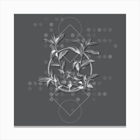 Vintage Azalea Botanical with Line Motif and Dot Pattern in Ghost Gray n.0105 Canvas Print