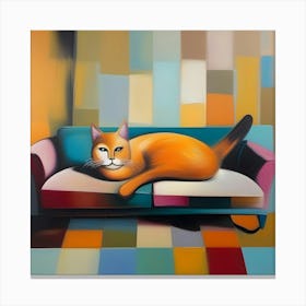 Orange Cat On A Couch Canvas Print