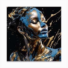 Gold And Blue Paint Canvas Print