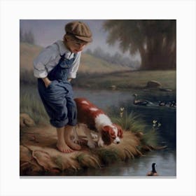 Boy With Ducks Canvas Print