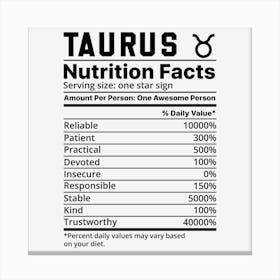 Taurus Nutrition Facts Canvas Print