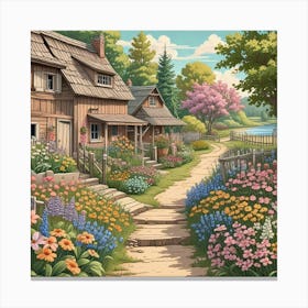 Cottage By The Lake Canvas Print