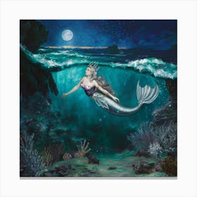 Mermaid At Night Canvas Print