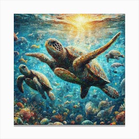 Sunset Sea Turtle Mosaic Canvas Print