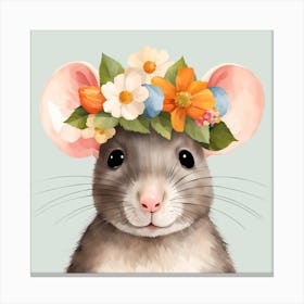 Floral Baby Rat Nursery Illustration (54) Canvas Print