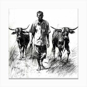 Man With Cattle Canvas Print