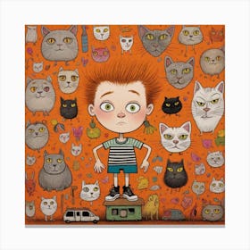 Boy And His Cats Canvas Print