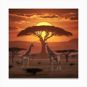 Giraffes At Sunset Canvas Print