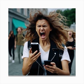 Young Woman Shouting At Her Phone Canvas Print